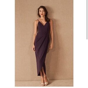 BHLDN Lyra V-Neck Faux-Wrap Stretch Crepe Midi Dress